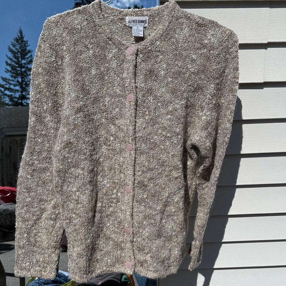 Alfred Dunner Women's Textured Cardigan in Brown and Cream